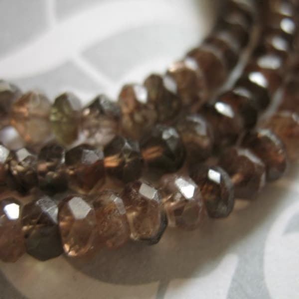 5-100 pcs / ANDALUSITE Rondelles Gemstone Beads, Luxe AAA, Faceted, 4-4.5 mm, High End Exotic, Dark Brown Gem