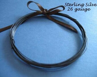 5-50 ft / 26 gauge Oxidized Sterling Silver Wire Wholesale / round wire, half hard, for wire wrapping jewelry, gemstones WSS26 ox whd solo