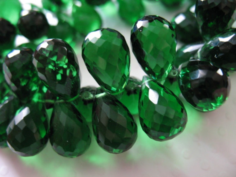 2-20 pcs / Emerald QUARTZ Green Tourmaline Briolettes Beads Tear Drops Teardrops / Large 13-14 mm / May October Birthstone bsc74 solo bgg image 2