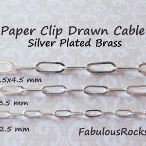 Paper Clip Chain Paperclip Chain Drawn Cable Paper Clip Drawn Cable  2.5-3.5-4.5 mm Silver Plated Brass Necklace Jewelry Chain ub1 z solo