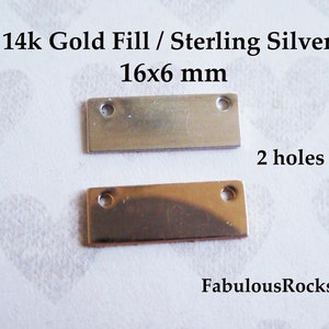1-20 pcs / Bar Blank Rectangle Bar Blank Charm Pendant / 16x6 mm, Petite Sterling Silver or 14k Gold Filled Metal Bar, 24 ga / 1h 2h b16