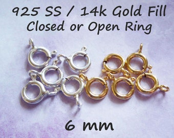 5-100 pcs / 6 mm Open or Closed Loop Spring Ring Clasps Springring Clasp  14kt 14k Gold Fill or 925 SS Clasp Wholesale Jewelry Supplies fc.s