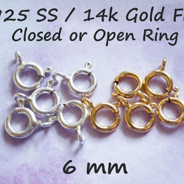 5-100 pcs / 6 mm Open or Closed Loop Spring Ring Clasps Springring Clasp  14kt 14k Gold Fill or 925 SS Clasp Wholesale Jewelry Supplies fc.s