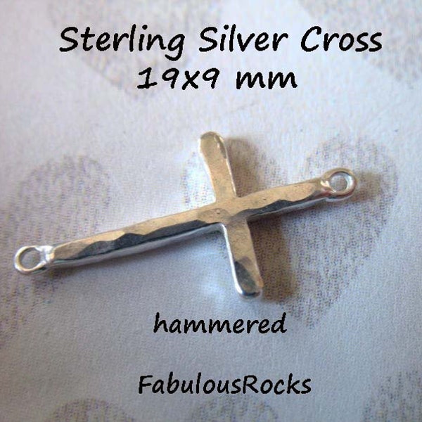 2-10 pcs, Hammered Cross Charms Links Pendants, Sterling Silver SIDEWAYS CROSS, 19x9 mm, Wholesale Small Tiny Cross c19h solo