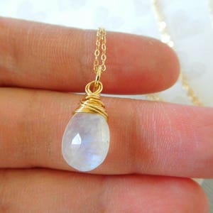 Moonstone Charm Pendant, smooth cut, Pear, 14k Gold Filled or Sterling Silve Wire Wrapped Gemstone Bridal Bridesmaids Gifts gd85a solo image 6