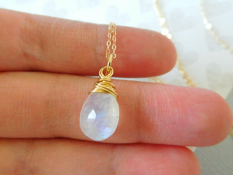 Moonstone Charm Pendant, smooth cut, Pear, 14k Gold Filled or Sterling Silve Wire Wrapped Gemstone Bridal Bridesmaids Gifts gd85a solo image 6