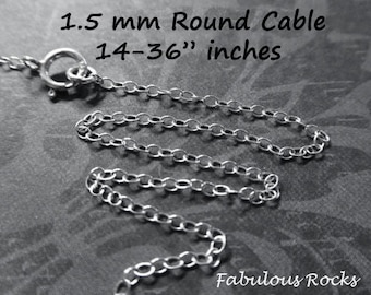 Sterling Silver 1.5mm Cable Chain, Wholesale Necklace Supply, 16-18 inch