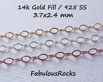 1-100 feet, 14k 14kt Gold Filled Chain by the foot, 3.7X2.4 mm, Flat Cable, Necklace Jewelry Wholesale Unfinished Bulk Chain m3 MGF3 fcc