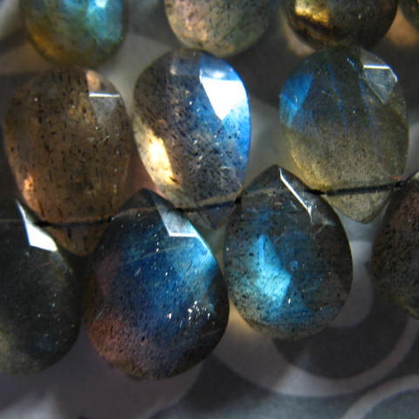 2-10 pcs, LABRADORITE Briolettes Pear Bead, Luxe AAA, 13-14 mm, Faceted, flashes of blue.wholesale .brides bridal 13up