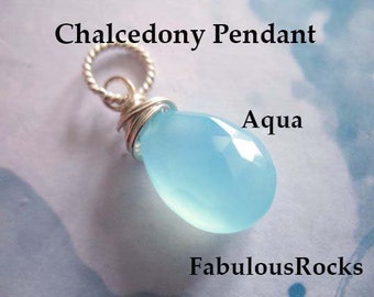 CHALCEDONY Pendant Charm Add a Dangle Jewelry / AQUA Aquamarine BLUE, March Birthstone / Gift for Her Bridesmaids Mother Friend / gdcc.p.1