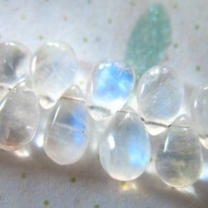 Rainbow MOONSTONE Pear Briolettes / 2-20 pcs, AAA, 7-9 mm / Smooth Moonstone / brides bridal blue flashes june birthstone 79 solo b image 1