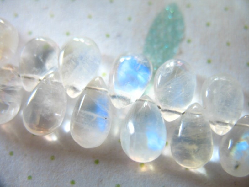 Rainbow MOONSTONE Pear Briolettes / 2-20 pcs, AAA, 7-9 mm / Smooth Moonstone / brides bridal blue flashes june birthstone 79 solo b image 1