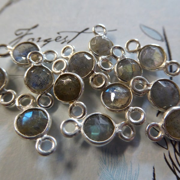 Colgante de labradorita con bisel de plata de ley y conector de piedras preciosas (12 x 7 mm)