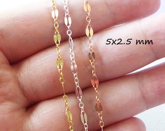1-25 ft, Sequin Chain Double Bar Dapped Sequin Necklace Chain, 2.5 mm Sequin Choker Chain, 14k Yellow Gold Fill or Sterling Silver Chain m38