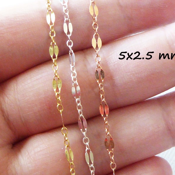 1-25 ft, Sequin Chain Double Bar Dapped Sequin Necklace Chain, 2.5 mm Sequin Choker Chain, 14k Yellow Gold Fill or Sterling Silver Chain m38