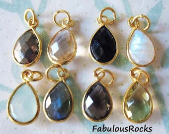 1-100 pcs / Gemstone Pendant Charm, TearDrop Tear Drop Bezel Gem Charm Pendant / 14x8.25 mm, 24k Gold Vermeil or Sterling Silver / gcp4 gp