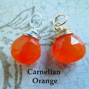 Chalcedony Charm Pendant  Drop Dangle / 18-20 mm, CARNELIAN ORANGE / bridesmaid friend mom sister gift for her under 10 / gd gemdone fdv1.v1