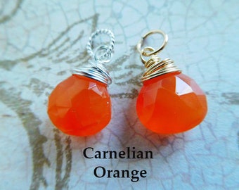 Chalcedony Charm Pendant  Drop Dangle / 18-20 mm, CARNELIAN ORANGE / bridesmaid friend mom sister gift for her under 10 / gd gemdone fdv1.v1