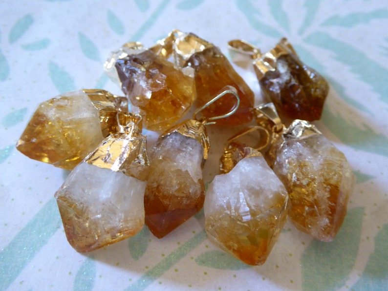 Organic Silver or Gold Electroplated RAW CITRINE Quartz POINT Pendant Charms Drop 25-30+ mm bohomian ap ap70.8 solo Clearance.
