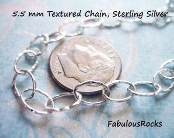 by the foot, Sterling Silver Chain / 8x5.5 mm Textured Hammered Oval Link / Unfinished Bracelet Necklace Chain Wholesale solo LL.. L8..hp