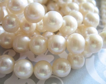 White Freshwater Pearls, Cultured, 1/2 to 10 Full Strands,  Luxe AA, Large, 8.5-10 mm, brides bridal  rw 810 roundgems solo