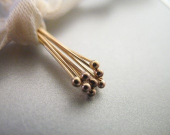 14k Gold Filled Headpins, Ball Head Pins, 26 gauge ga g, 100 pcs Bulk, 25 mm, 1" inch in, half hard ..GFHP26.25