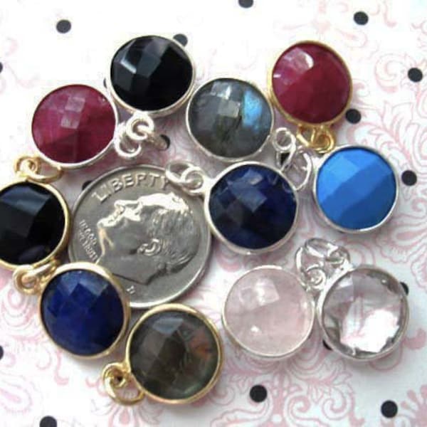 Birthstone Gemstone Gem Pendants Gemstone Charms / 24k Gold Plated or Sterling Silver, 14x11 mm / gcp6 ll