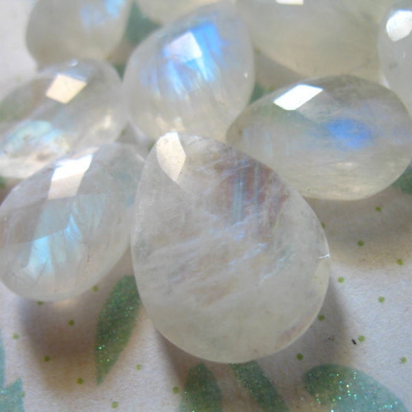 Shop Sale.. 2 pcs, 14-16.5 mm, Rainbow MOONSTONE Briolettes Pear Beads, Luxe AAA, Faceted brides bridal tons of blue flashes june birthstone