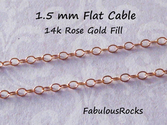 14k Rose Gold Filled Chain, 1.5mm Flat Cable, Dainty Necklace Chain