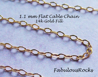1-100 ft / Gold Fill Chain, Gold Filled Chain / 1.1 mm, 14k GF Chain Flat Cable / 15-20% Less Wholesale chain delicate ssgf sgf15 solo llc