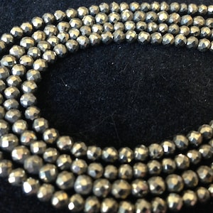 Pyrite Faceted Rounds Rondelles, Luxe AAA, 3.5-4 mm, Full strand, beautiful bronze pyrite,