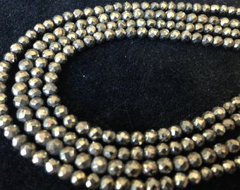 Pyrite Faceted Rounds Rondelles, Luxe AAA, 3.5-4 mm, Full strand, beautiful bronze pyrite,