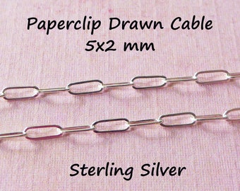 1-100 feet, Silver Paper Clip Chain, 5x2 mm Paperclip Chain, Sterling Silver Drawn Paper Clip Necklace Bracelet Chain ss S98 q solo