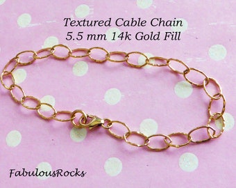 Charm Bracelet, 5.5 mm 14k Gold Filled Textured Cable Chain, Wholesale Finish Bracelet, Large Wide Sparkly / 6-6.5-7-7.5-8-8.5-9" inch, B8