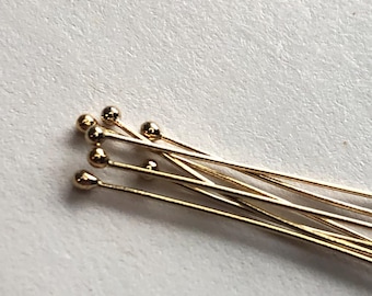 14k Gold Filled Ball Headpins, 26 Gauge, 1.5 Inch length