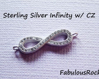 1-10 pcs / INFINITY Charm Pendant Link Connector / Sterling Silver w/ CZ Rhinestone, 26x7 mm, Wholeslae Jewelry Supplies Findings n35 solo z