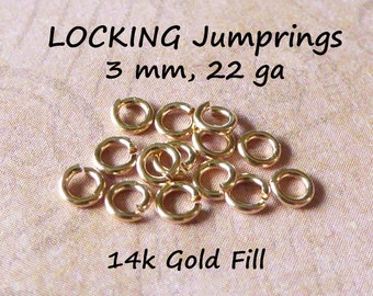 14k Gold Filled Jump Rings, 3mm 22 Gauge, Secure Locking Closures