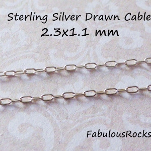 2.3x1.1 mm, Sterling Silver DRAWN CABLE, Elongated Paperclip Oval Links, 1-100 ft, Bulk Petite Paper Clip Chain Wholesale Dainty Chain s3