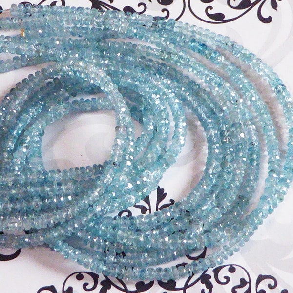 Genuine Natural BLUE ZIRCON Rondelles Gemstone Beads Roundels Rondels Roundells, Faceted Loose Gems, Luxe AAA, 3.5-4 mm solo brr 34