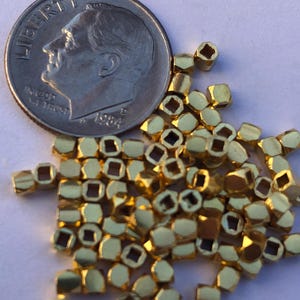 24k Gold Vermeil Beads, Gold Spacers / Nuggets, 2 mm / Cube Faceted, Square, SOLID, wholesale .. vsb2