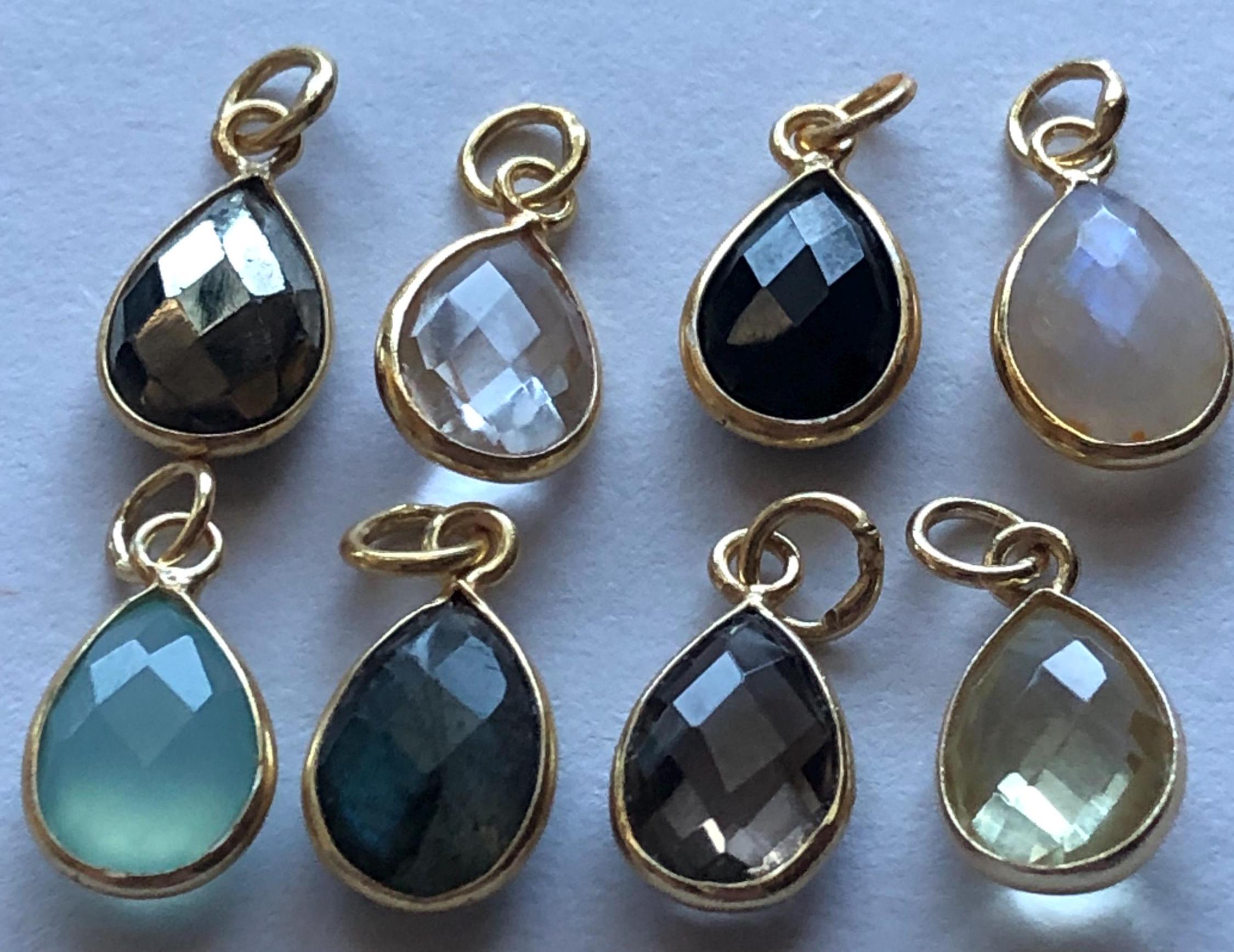 1-100 pcs / TearDrop Tear Drop Gemstone Pendant Charm, Bezel Charm Pendant / 14x8.25 mm, 24k Gold Vermeil or Sterling Silver / gcp4 gp