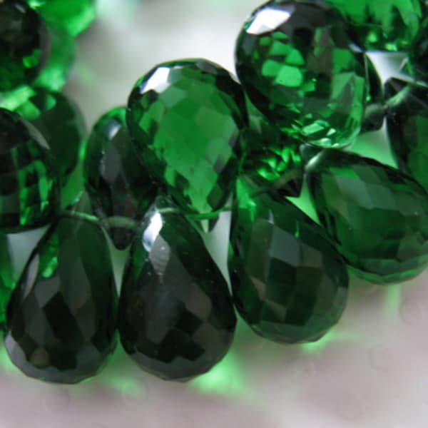 2-20 pcs / Emerald QUARTZ Green Tourmaline Briolettes Beads Tear Drops Teardrops / Large 13-14 mm / May October Birthstone bsc74 solo bgg