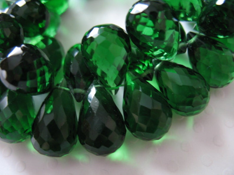 2-20 pcs / Emerald QUARTZ Green Tourmaline Briolettes Beads Tear Drops Teardrops / Large 13-14 mm / May October Birthstone bsc74 solo bgg image 1