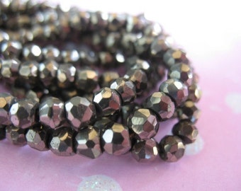 PYRITE Rondelles, Luxe AAA, 1/2 Strand, 3.0-4 mm, Fools Gold Beads, Faceted, BRONZE, sparkly metallic steampunk  py