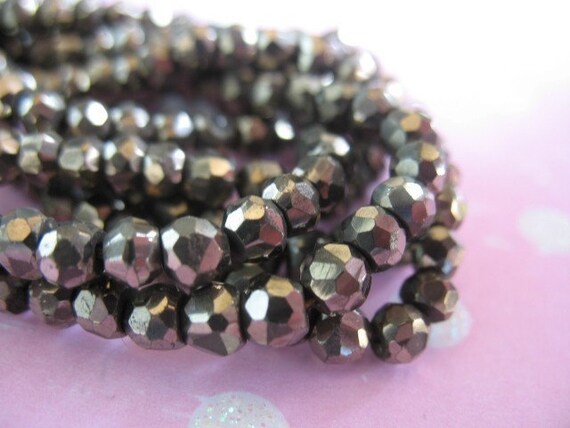PYRITE Rondelles, Luxe AAA, 1/2 Strand, 3.0-4 mm, Fools Gold Beads, Faceted, BRONZE, sparkly metallic steampunk  py