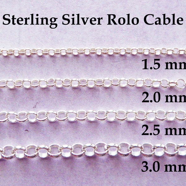 Sterling Silver ROLO Chain by foot   1.5 - 2 - 2.5 - 3.0 mm ROLO  Wholesale Jewelry Necklace Chain / ss mmss s22 s51 m56 m54 q solo hp