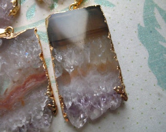 1-5 pc, Amethyst Stalactite Slice, Drusy Slice Druzy Slice Pendant, 1.25-1.5" in, 24k Gold Edged, ap41.6tl