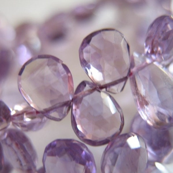 Pink AMETHYST Pear Beads Briolettes / Rose de France / LILAC Pink /  Luxe AAA, 5-20 pcs, 7-9 mm, February birthstone / wholessle gems 79
