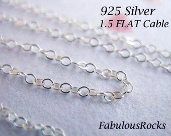 Sterling Silver Chain Bulk Flat Cable Chain Unfinished Jewelry Making Chain 1 to 100 feet, 2x1.5 mm Cable Necklace Chain ss s88 v88 hp