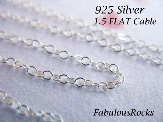 Sterling Silver Chain Bulk Flat Cable Chain Unfinished Jewelry Making Chain  1 to 100 Feet, 2x1.5 Mm Cable Necklace Chain Ss S88 V88 Hp 